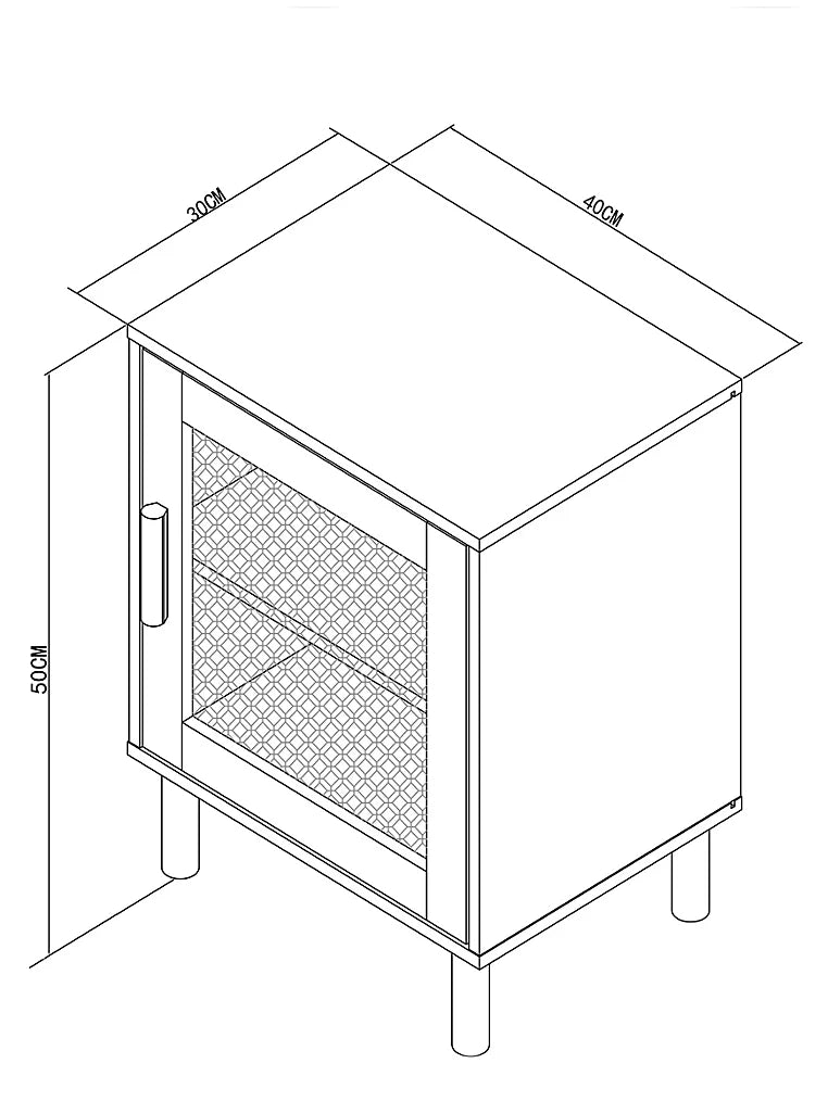 Natural Rattan Wooden Bedside Table Cabinet with Shelf Furniture
