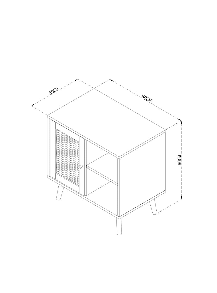 Natural Rattan Wooden Bedside 1 Door Cabinet with Shelf Furniture