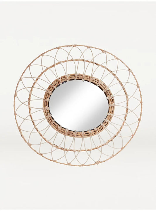 Natural Large Hand Woven Rattan Round Mirror