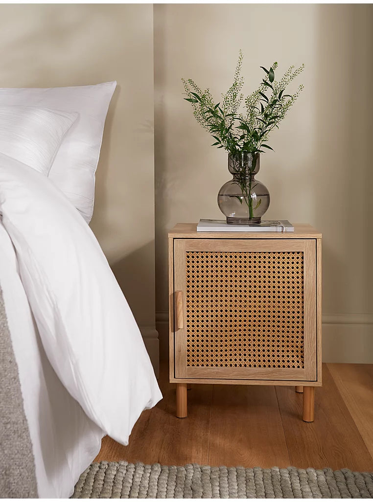 Natural Rattan Wooden Bedside Table Cabinet with Shelf Furniture